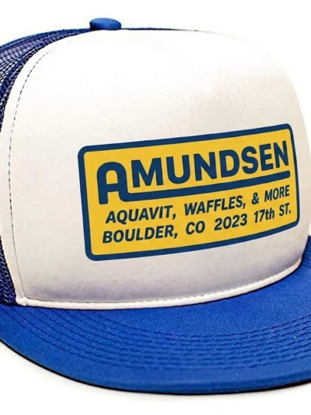 Retro Amundsen Boulder Colorado Trucker Hat Vintage Blue Foam Snapback Cap